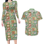 Aussie Birds Christmas La La Land Couples Matching Long Sleeve Bodycon Dress and Hawaiian Shirt Green Vintage Stamp Edition - Aussie Hoodie