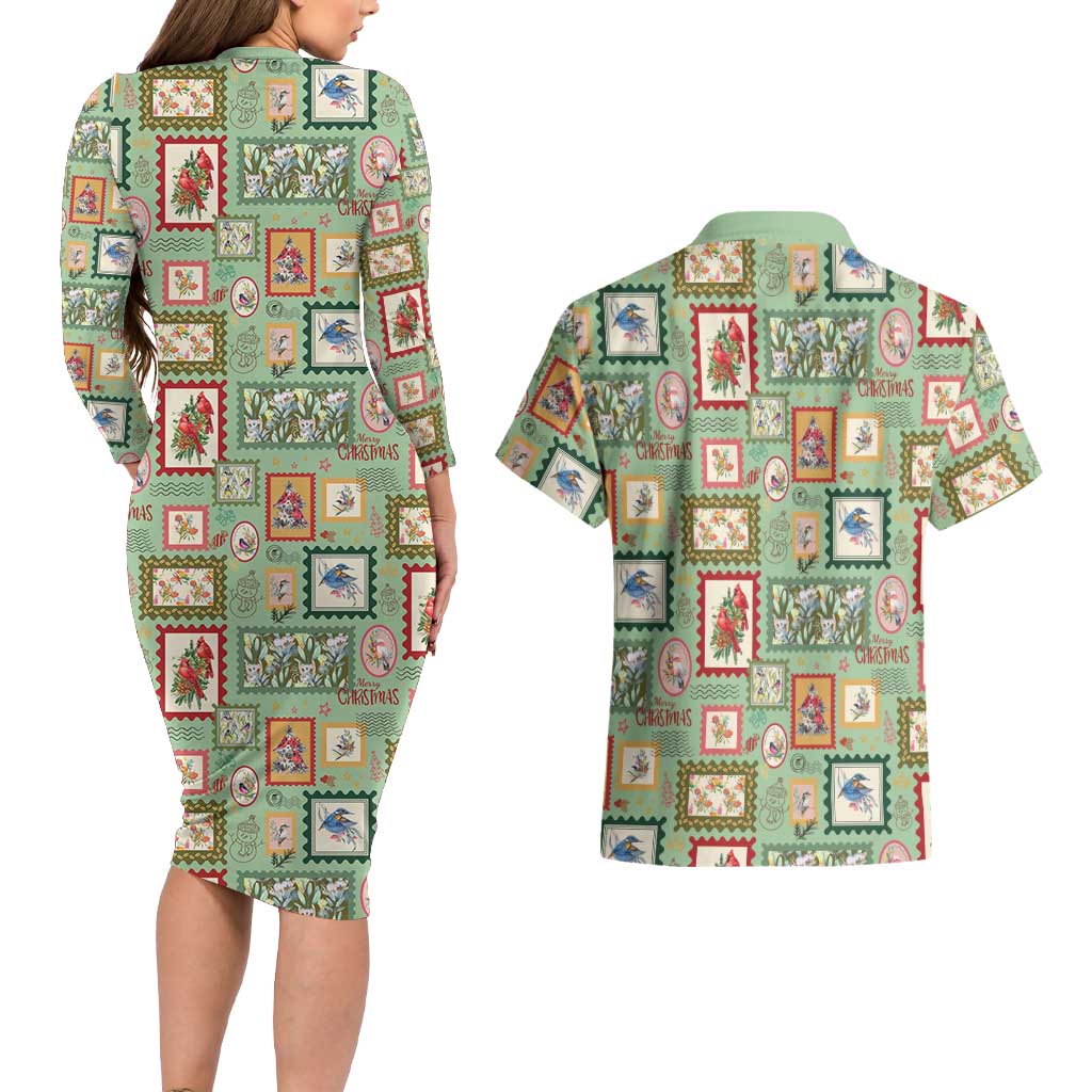 Aussie Birds Christmas La La Land Couples Matching Long Sleeve Bodycon Dress and Hawaiian Shirt Green Vintage Stamp Edition - Aussie Hoodie