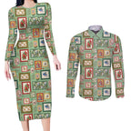 Aussie Birds Christmas La La Land Couples Matching Long Sleeve Bodycon Dress and Long Sleeve Button Shirt Green Vintage Stamp Edition - Aussie Hoodie