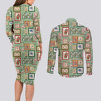 Aussie Birds Christmas La La Land Couples Matching Long Sleeve Bodycon Dress and Long Sleeve Button Shirt Green Vintage Stamp Edition - Aussie Hoodie
