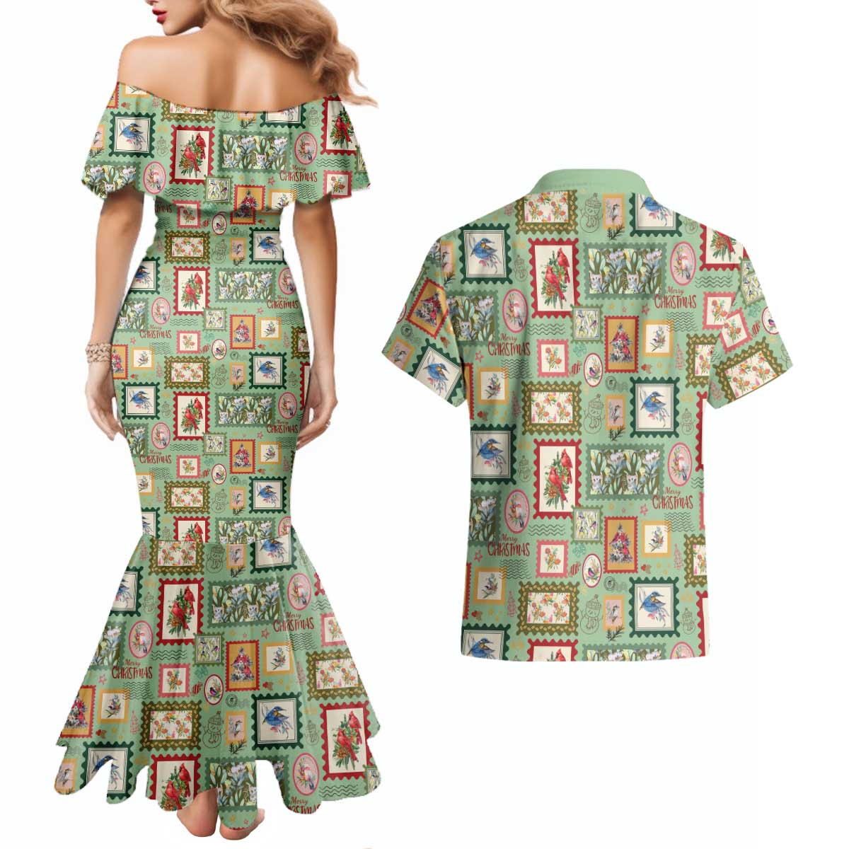 Aussie Birds Christmas La La Land Couples Matching Mermaid Dress and Hawaiian Shirt Green Vintage Stamp Edition - Aussie Hoodie