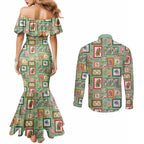 Aussie Birds Christmas La La Land Couples Matching Mermaid Dress and Long Sleeve Button Shirt Green Vintage Stamp Edition - Aussie Hoodie
