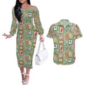 Aussie Birds Christmas La La Land Couples Matching Off The Shoulder Long Sleeve Dress and Hawaiian Shirt Green Vintage Stamp Edition - Aussie Hoodie