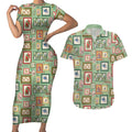 Aussie Birds Christmas La La Land Couples Matching Short Sleeve Bodycon Dress and Hawaiian Shirt Green Vintage Stamp Edition - Aussie Hoodie