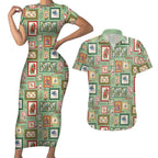 Aussie Birds Christmas La La Land Couples Matching Short Sleeve Bodycon Dress and Hawaiian Shirt Green Vintage Stamp Edition - Aussie Hoodie