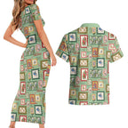 Aussie Birds Christmas La La Land Couples Matching Short Sleeve Bodycon Dress and Hawaiian Shirt Green Vintage Stamp Edition - Aussie Hoodie