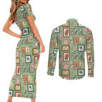 Aussie Birds Christmas La La Land Couples Matching Short Sleeve Bodycon Dress and Long Sleeve Button Shirt Green Vintage Stamp Edition - Aussie Hoodie