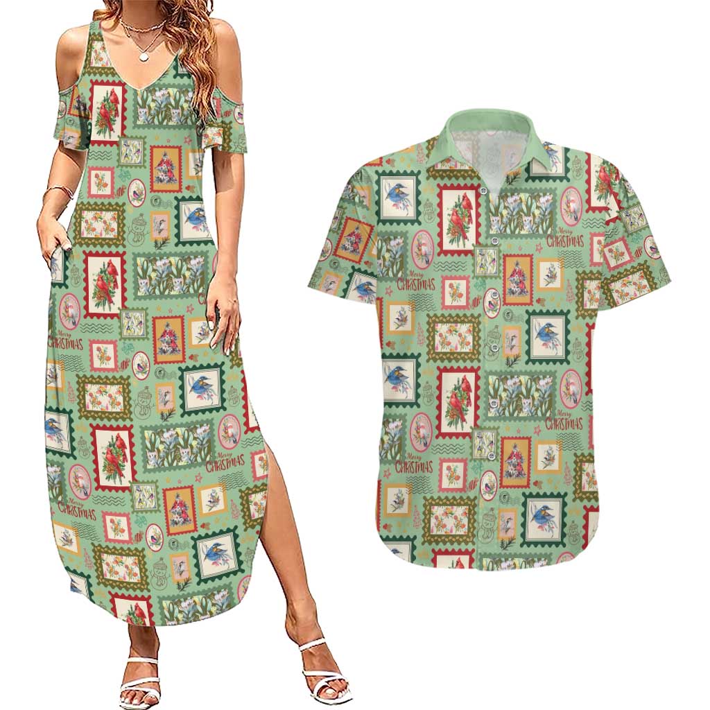 Aussie Birds Christmas La La Land Couples Matching Summer Maxi Dress and Hawaiian Shirt Green Vintage Stamp Edition - Aussie Hoodie