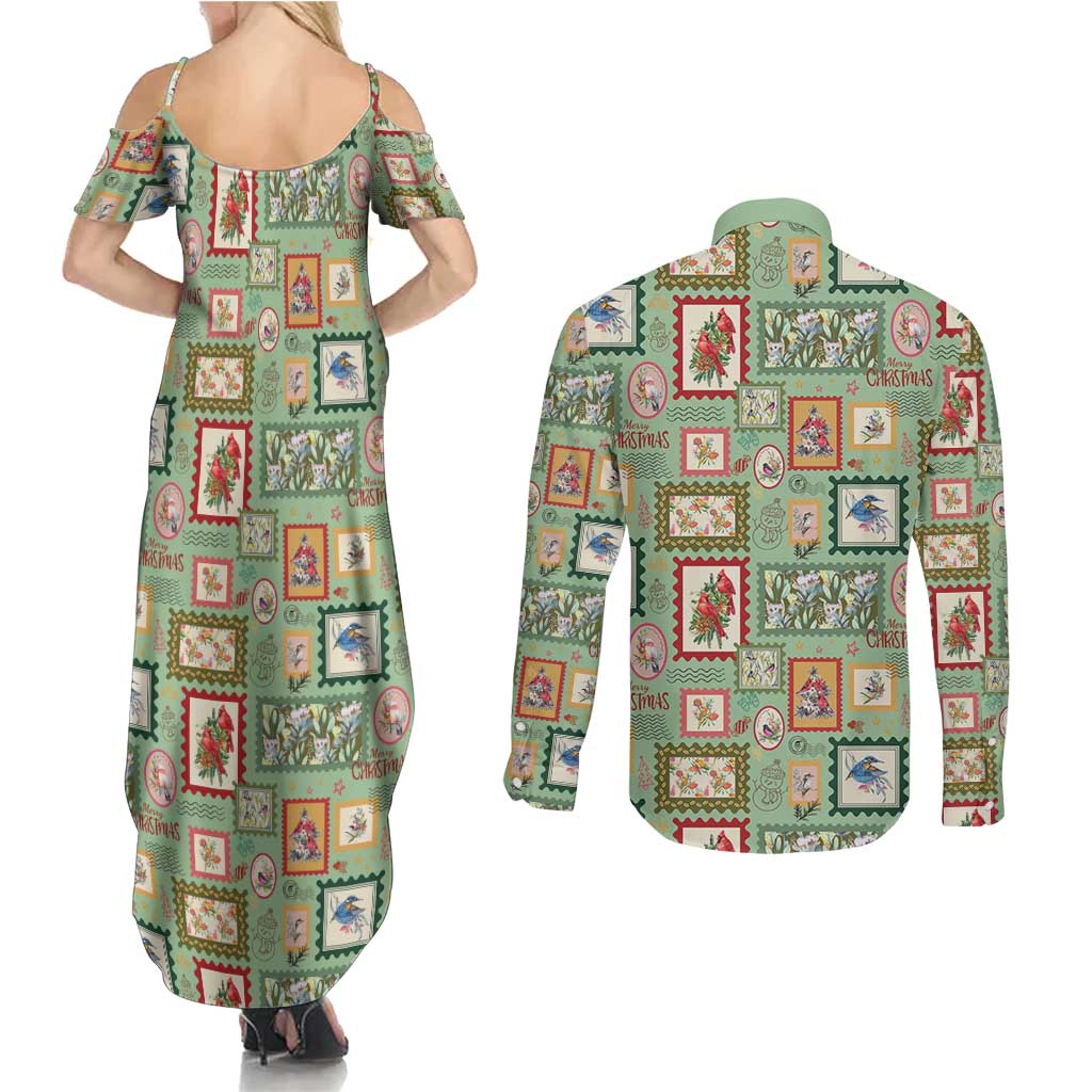 Aussie Birds Christmas La La Land Couples Matching Summer Maxi Dress and Long Sleeve Button Shirt Green Vintage Stamp Edition - Aussie Hoodie