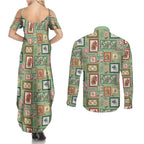 Aussie Birds Christmas La La Land Couples Matching Summer Maxi Dress and Long Sleeve Button Shirt Green Vintage Stamp Edition - Aussie Hoodie