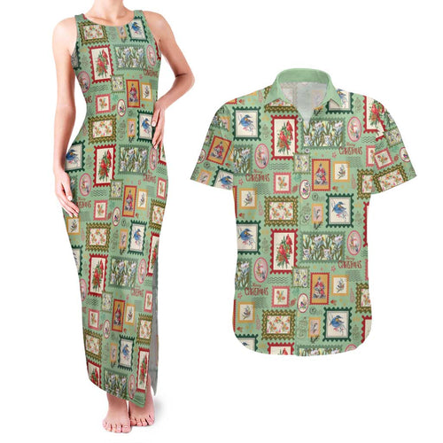 Aussie Birds Christmas La La Land Couples Matching Tank Maxi Dress and Hawaiian Shirt Green Vintage Stamp Edition - Aussie Hoodie