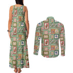 Aussie Birds Christmas La La Land Couples Matching Tank Maxi Dress and Long Sleeve Button Shirt Green Vintage Stamp Edition - Aussie Hoodie