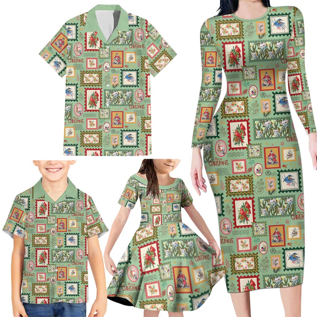 Aussie Birds Christmas La La Land Family Matching Long Sleeve Bodycon Dress and Hawaiian Shirt Green Vintage Stamp Edition - Aussie Hoodie