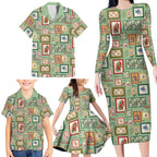 Aussie Birds Christmas La La Land Family Matching Long Sleeve Bodycon Dress and Hawaiian Shirt Green Vintage Stamp Edition - Aussie Hoodie