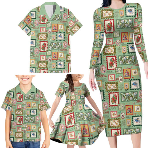 Aussie Birds Christmas La La Land Family Matching Long Sleeve Bodycon Dress and Hawaiian Shirt Green Vintage Stamp Edition - Aussie Hoodie