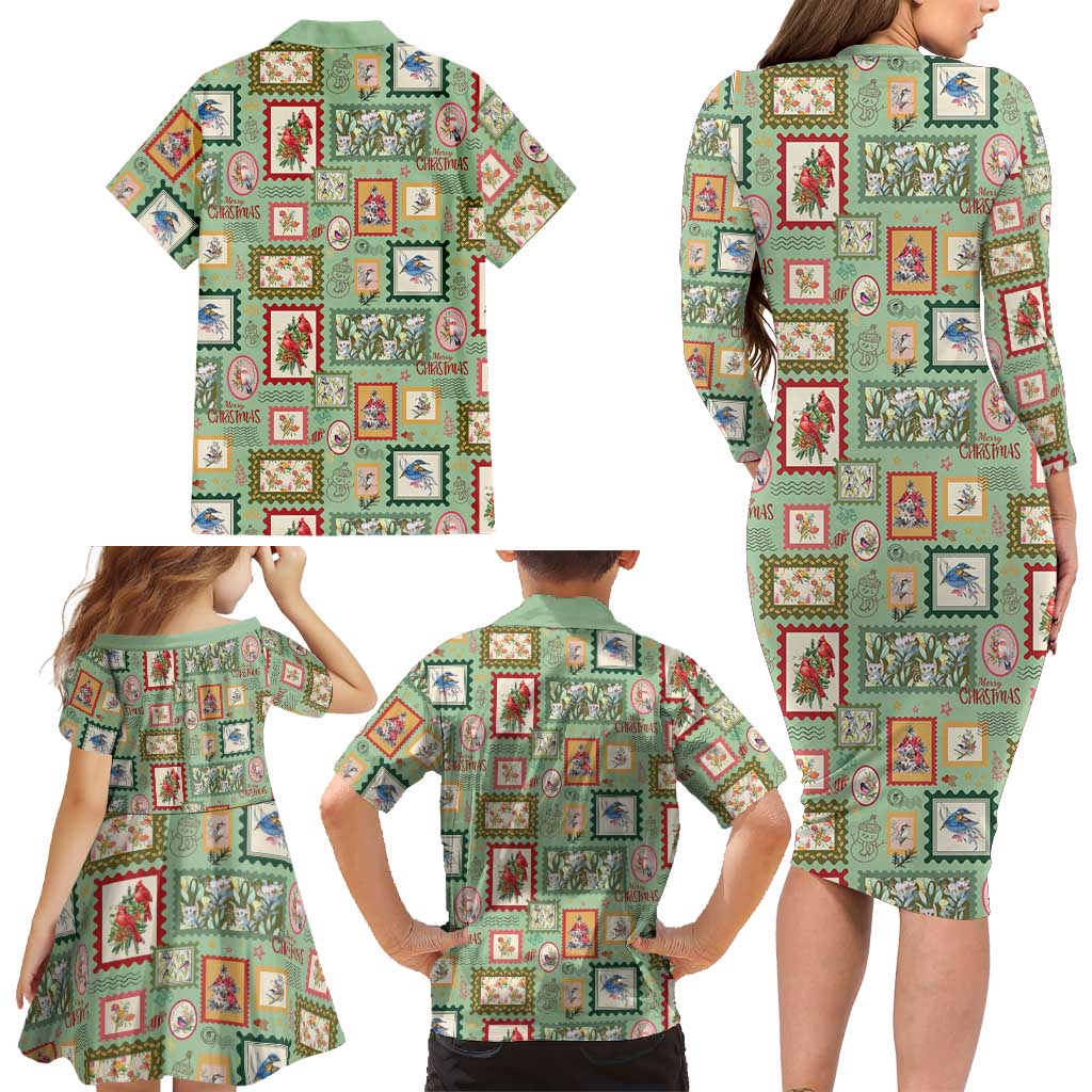 Aussie Birds Christmas La La Land Family Matching Long Sleeve Bodycon Dress and Hawaiian Shirt Green Vintage Stamp Edition - Aussie Hoodie