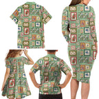 Aussie Birds Christmas La La Land Family Matching Long Sleeve Bodycon Dress and Hawaiian Shirt Green Vintage Stamp Edition - Aussie Hoodie