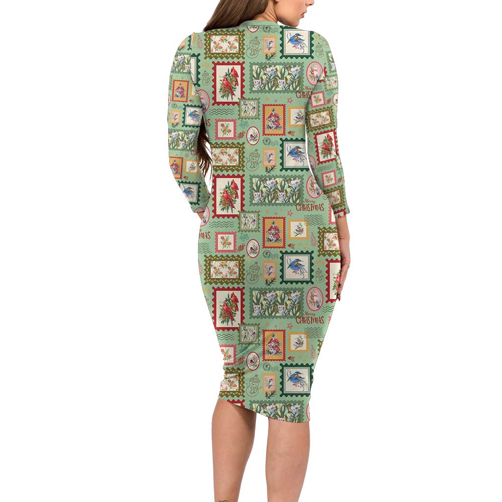 Aussie Birds Christmas La La Land Family Matching Long Sleeve Bodycon Dress and Hawaiian Shirt Green Vintage Stamp Edition - Aussie Hoodie