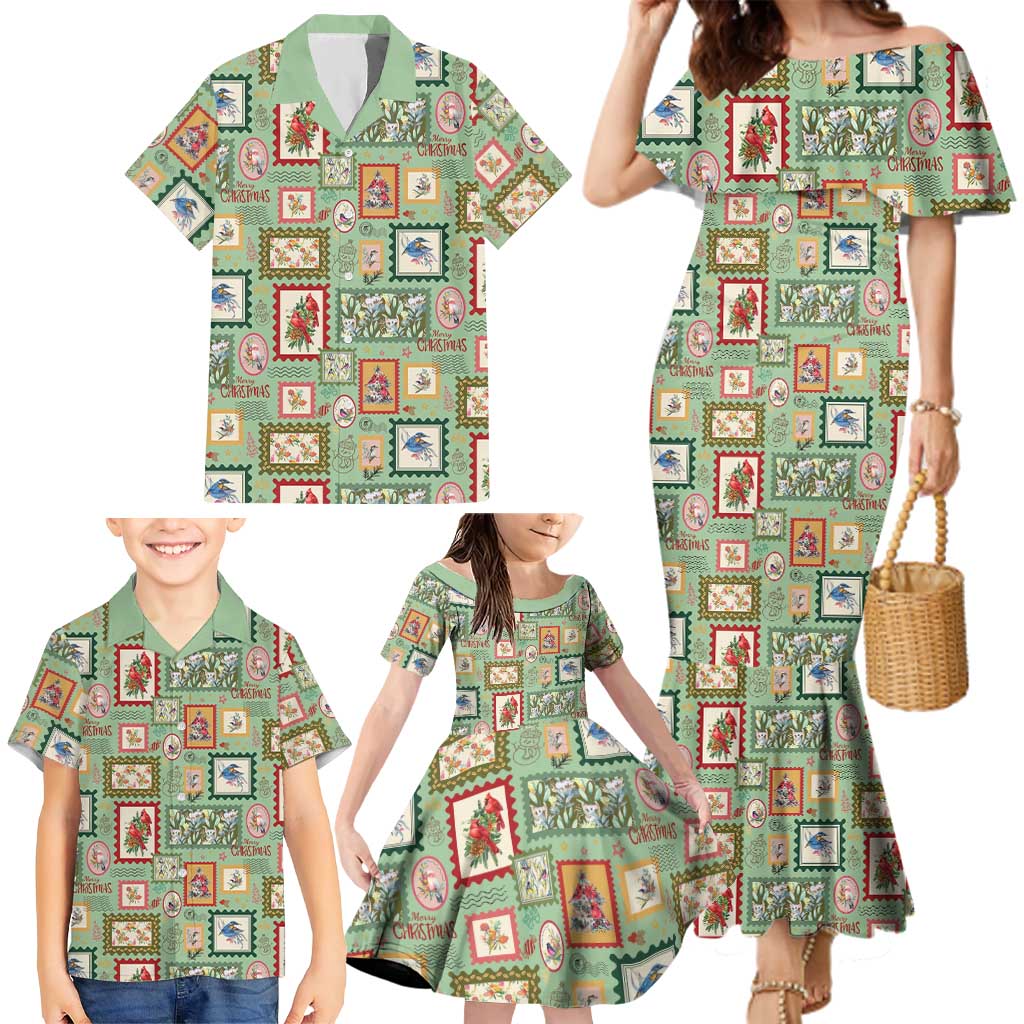 Aussie Birds Christmas La La Land Family Matching Mermaid Dress and Hawaiian Shirt Green Vintage Stamp Edition - Aussie Hoodie