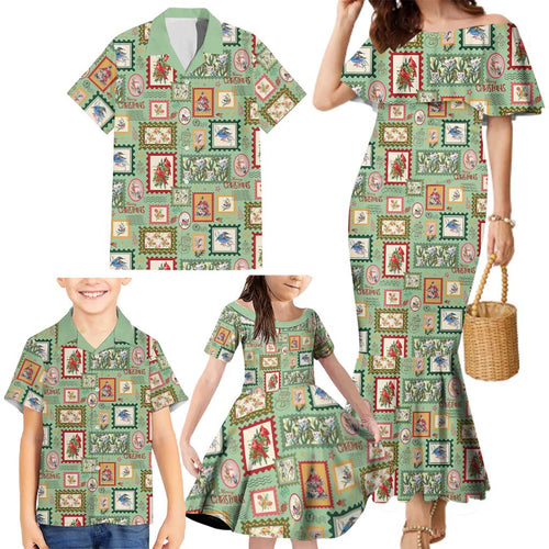 Aussie Birds Christmas La La Land Family Matching Mermaid Dress and Hawaiian Shirt Green Vintage Stamp Edition - Aussie Hoodie