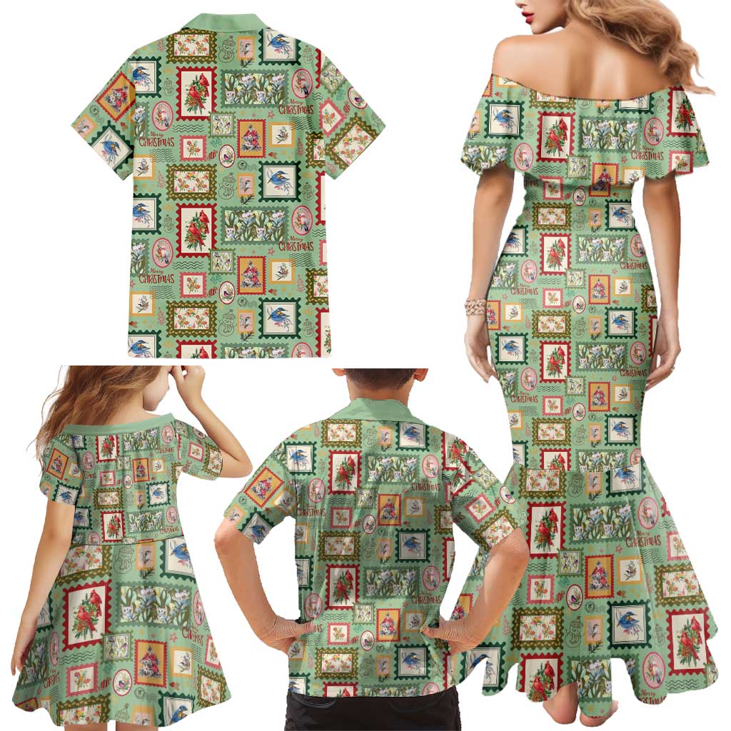 Aussie Birds Christmas La La Land Family Matching Mermaid Dress and Hawaiian Shirt Green Vintage Stamp Edition - Aussie Hoodie