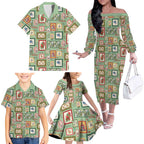 Aussie Birds Christmas La La Land Family Matching Off The Shoulder Long Sleeve Dress and Hawaiian Shirt Green Vintage Stamp Edition - Aussie Hoodie