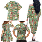Aussie Birds Christmas La La Land Family Matching Off The Shoulder Long Sleeve Dress and Hawaiian Shirt Green Vintage Stamp Edition - Aussie Hoodie