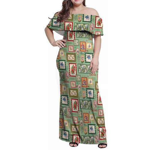 Aussie Birds Christmas La La Land Family Matching Off Shoulder Maxi Dress and Hawaiian Shirt Green Vintage Stamp Edition - Aussie Hoodie