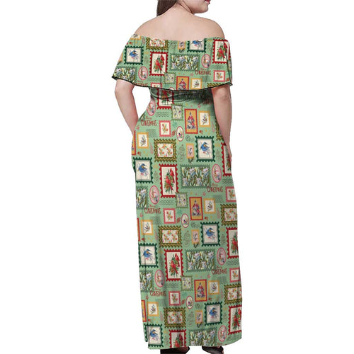 Aussie Birds Christmas La La Land Family Matching Off Shoulder Maxi Dress and Hawaiian Shirt Green Vintage Stamp Edition - Aussie Hoodie