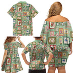 Aussie Birds Christmas La La Land Family Matching Off Shoulder Short Dress and Hawaiian Shirt Green Vintage Stamp Edition - Aussie Hoodie
