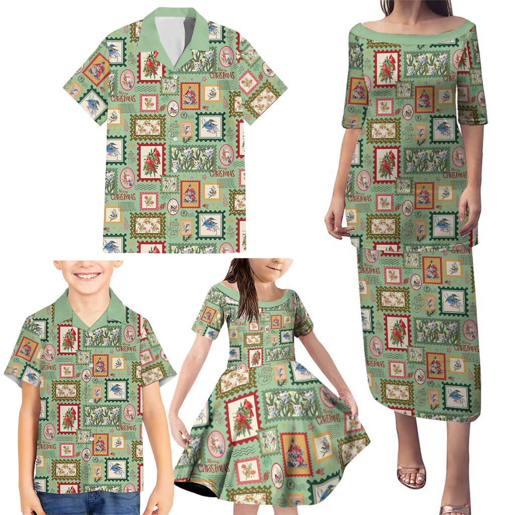 Aussie Birds Christmas La La Land Family Matching Puletasi and Hawaiian Shirt Green Vintage Stamp Edition - Aussie Hoodie