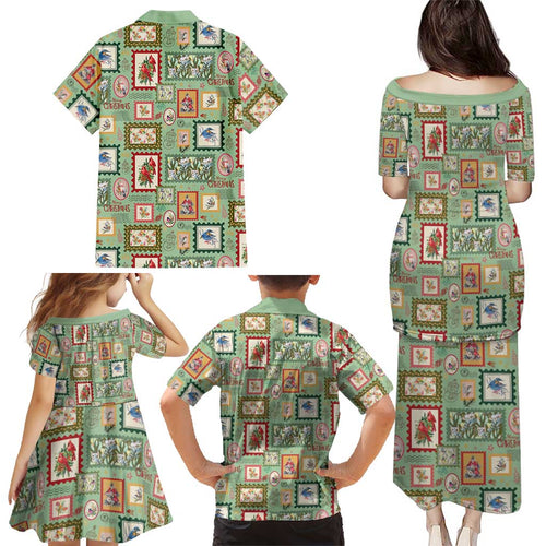 Aussie Birds Christmas La La Land Family Matching Puletasi and Hawaiian Shirt Green Vintage Stamp Edition - Aussie Hoodie