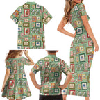 Aussie Birds Christmas La La Land Family Matching Short Sleeve Bodycon Dress and Hawaiian Shirt Green Vintage Stamp Edition - Aussie Hoodie