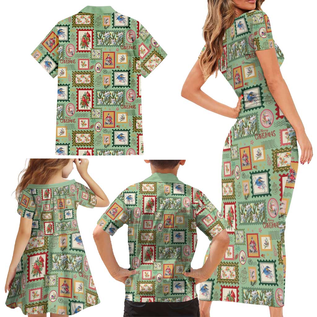 Aussie Birds Christmas La La Land Family Matching Short Sleeve Bodycon Dress and Hawaiian Shirt Green Vintage Stamp Edition - Aussie Hoodie