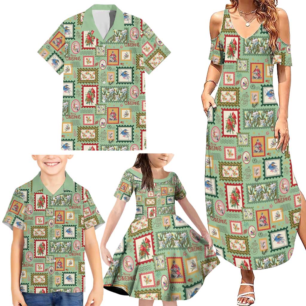 Aussie Birds Christmas La La Land Family Matching Summer Maxi Dress and Hawaiian Shirt Green Vintage Stamp Edition - Aussie Hoodie
