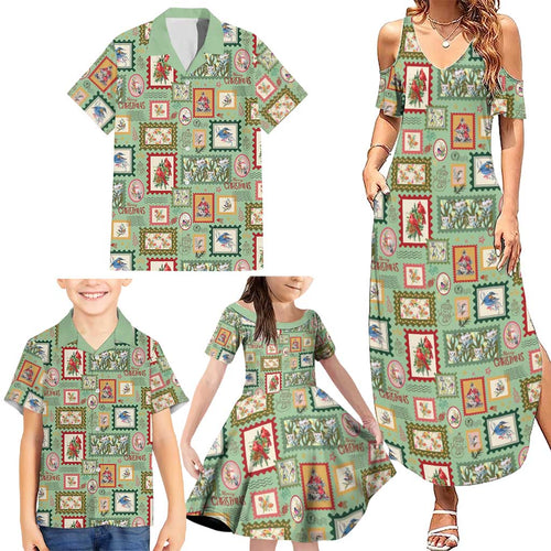 Aussie Birds Christmas La La Land Family Matching Summer Maxi Dress and Hawaiian Shirt Green Vintage Stamp Edition - Aussie Hoodie