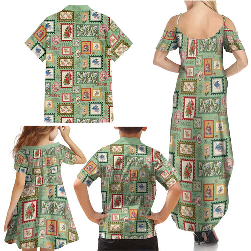 Aussie Birds Christmas La La Land Family Matching Summer Maxi Dress and Hawaiian Shirt Green Vintage Stamp Edition - Aussie Hoodie