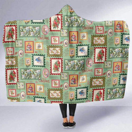 Aussie Birds Christmas La La Land Hooded Blanket Green Vintage Stamp Edition - Aussie Hoodie