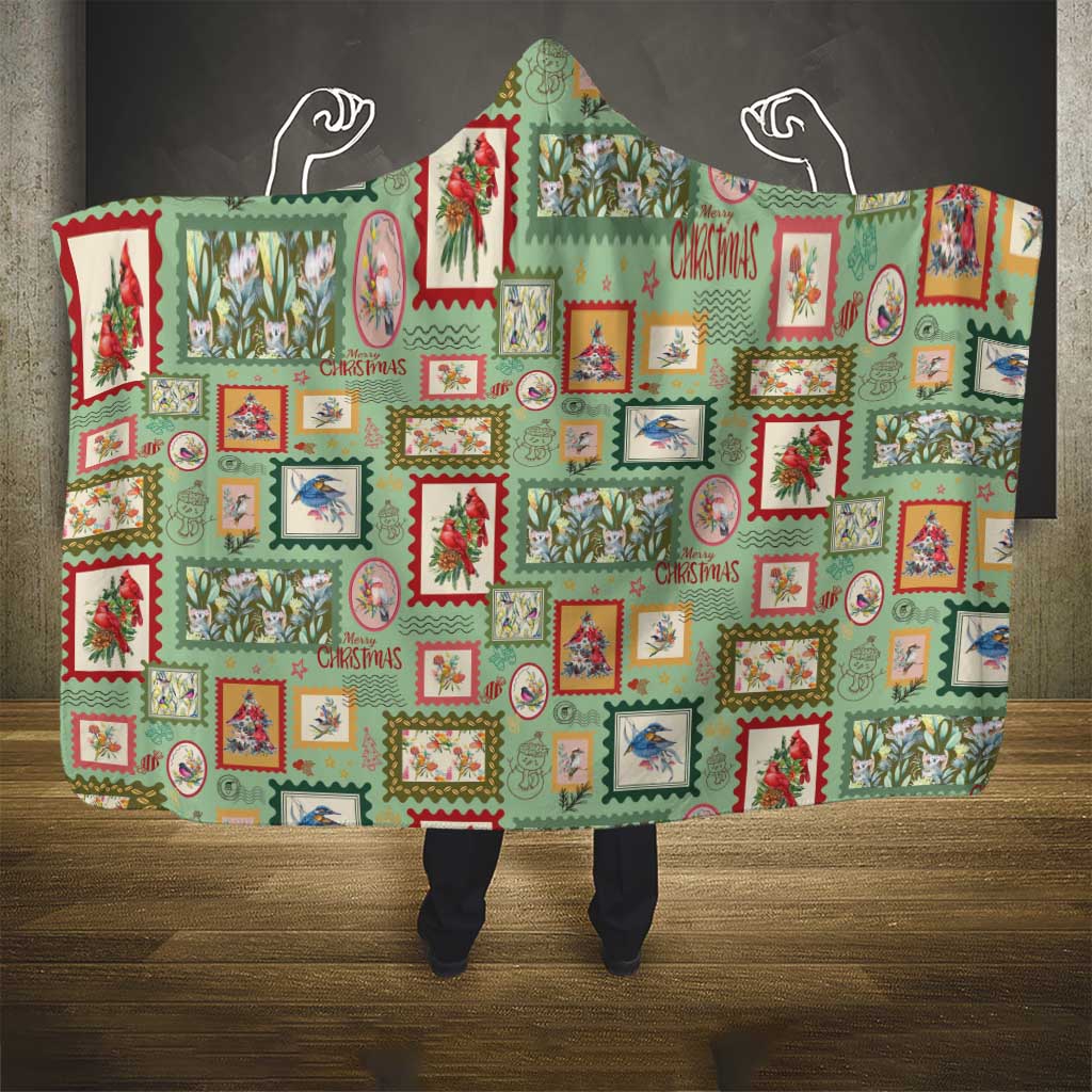 Aussie Birds Christmas La La Land Hooded Blanket Green Vintage Stamp Edition - Aussie Hoodie