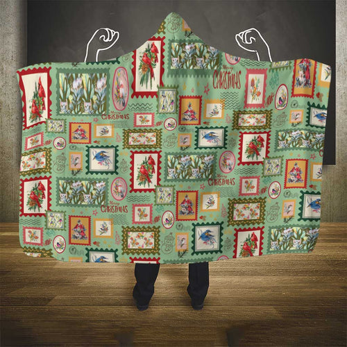 Aussie Birds Christmas La La Land Hooded Blanket Green Vintage Stamp Edition - Aussie Hoodie