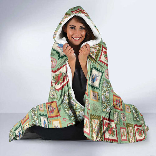 Aussie Birds Christmas La La Land Hooded Blanket Green Vintage Stamp Edition - Aussie Hoodie