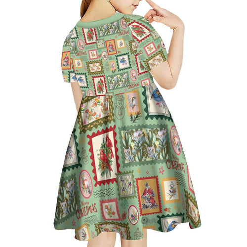 Aussie Birds Christmas La La Land Kid Short Sleeve Dress Green Vintage Stamp Edition - Aussie Hoodie