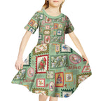 Aussie Birds Christmas La La Land Kid Short Sleeve Dress Green Vintage Stamp Edition - Aussie Hoodie