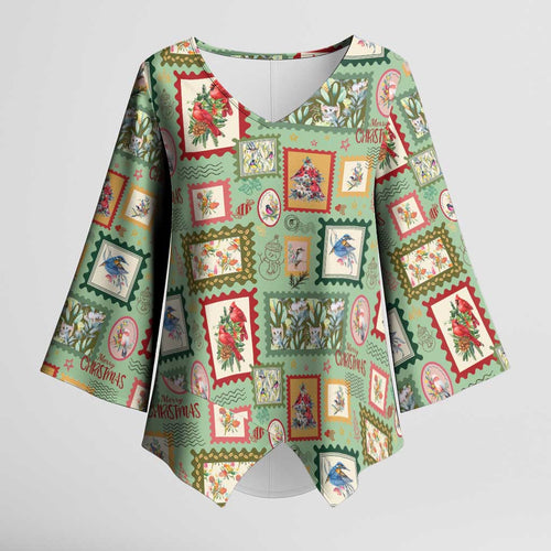 Aussie Birds Christmas La La Land Kimono Sleeve Blouse Green Vintage Stamp Edition - Aussie Hoodie