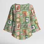 Aussie Birds Christmas La La Land Kimono Sleeve Blouse Green Vintage Stamp Edition - Aussie Hoodie