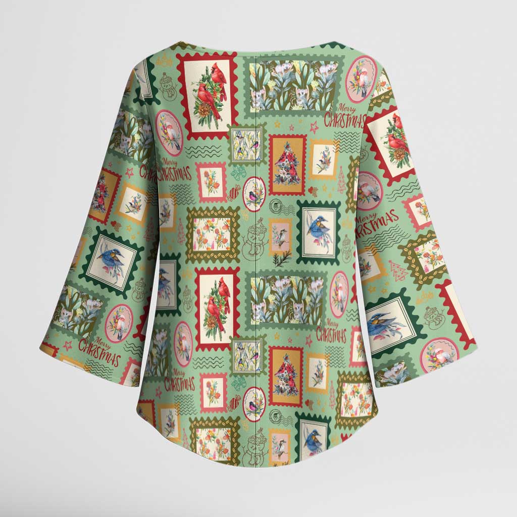 Aussie Birds Christmas La La Land Kimono Sleeve Blouse Green Vintage Stamp Edition - Aussie Hoodie