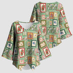 Aussie Birds Christmas La La Land Kimono Sleeve Blouse Green Vintage Stamp Edition - Aussie Hoodie