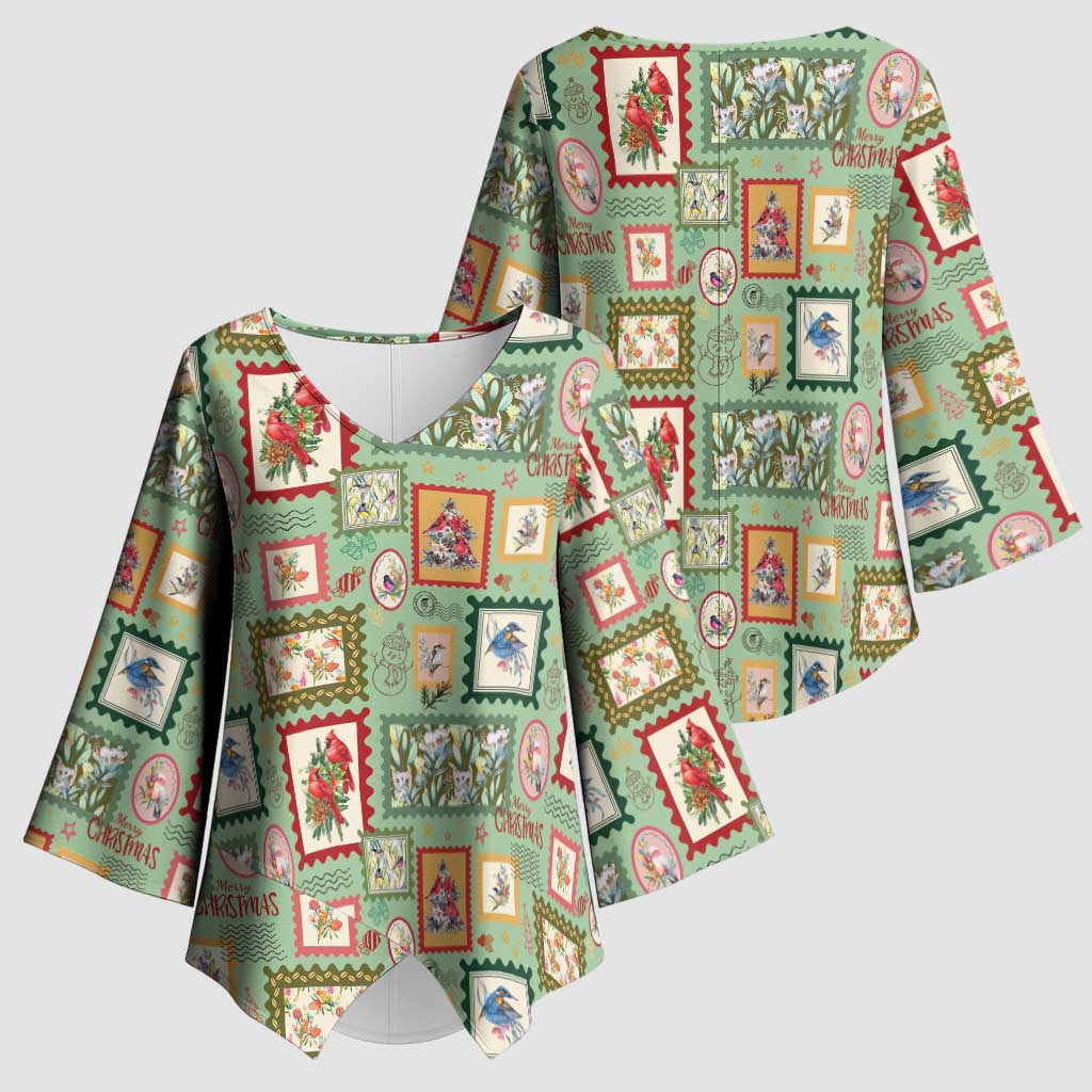 Aussie Birds Christmas La La Land Kimono Sleeve Blouse Green Vintage Stamp Edition - Aussie Hoodie