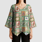 Aussie Birds Christmas La La Land Kimono Sleeve Blouse Green Vintage Stamp Edition - Aussie Hoodie