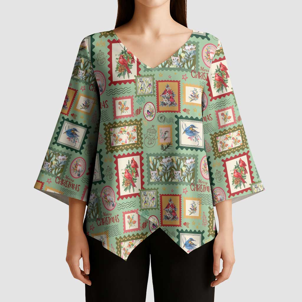 Aussie Birds Christmas La La Land Kimono Sleeve Blouse Green Vintage Stamp Edition - Aussie Hoodie